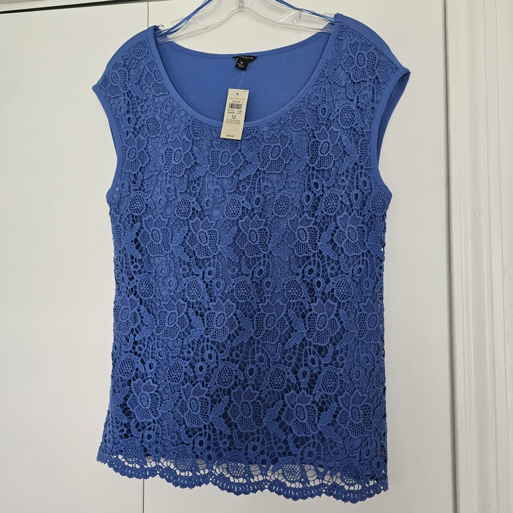 Ann Taylor Blue Lace Sleeveless Blouse